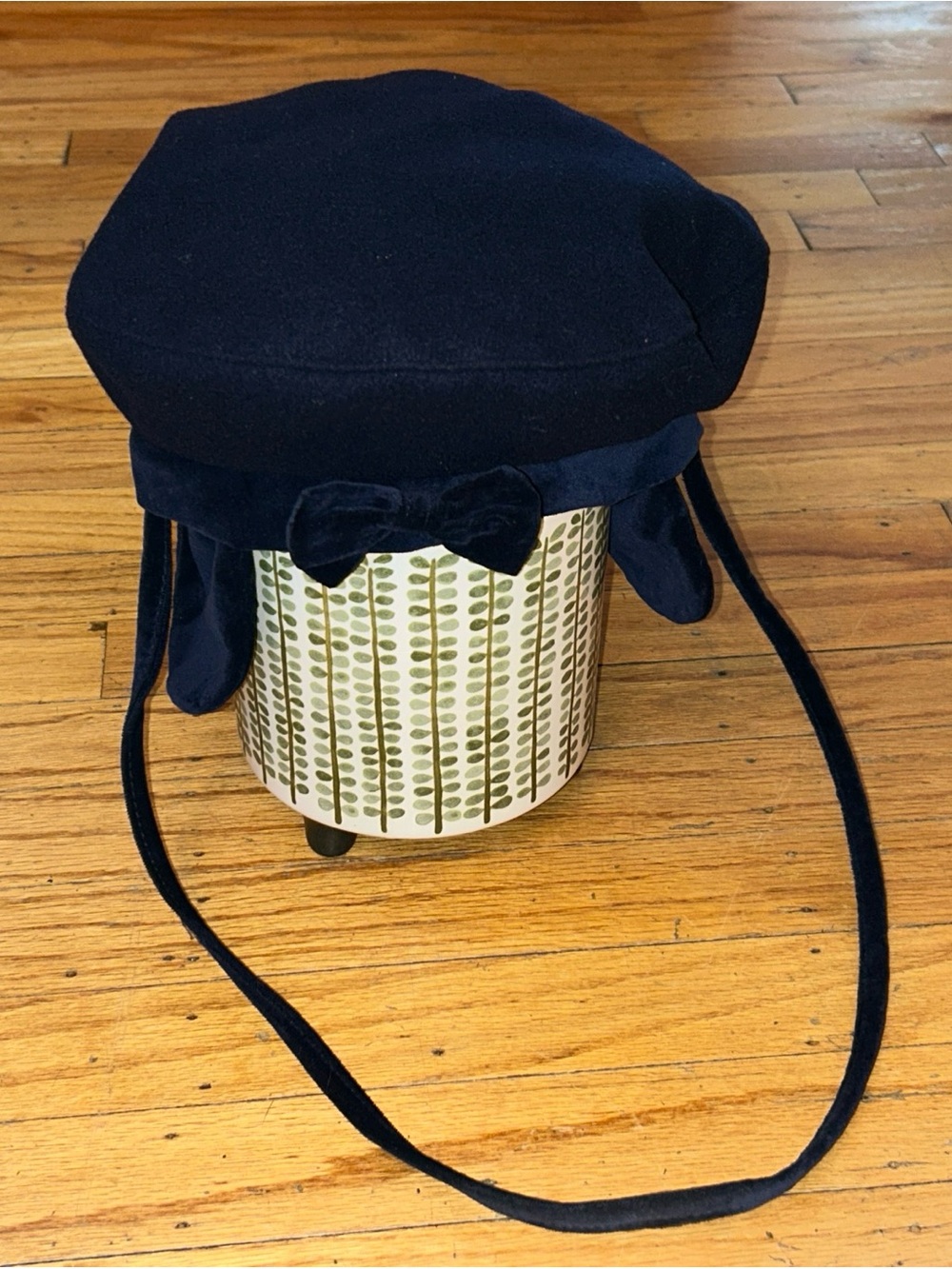VTG Rothschild Little Girls Bonnet Hat Navy Velvet Wool Blend Ear Flap Strap